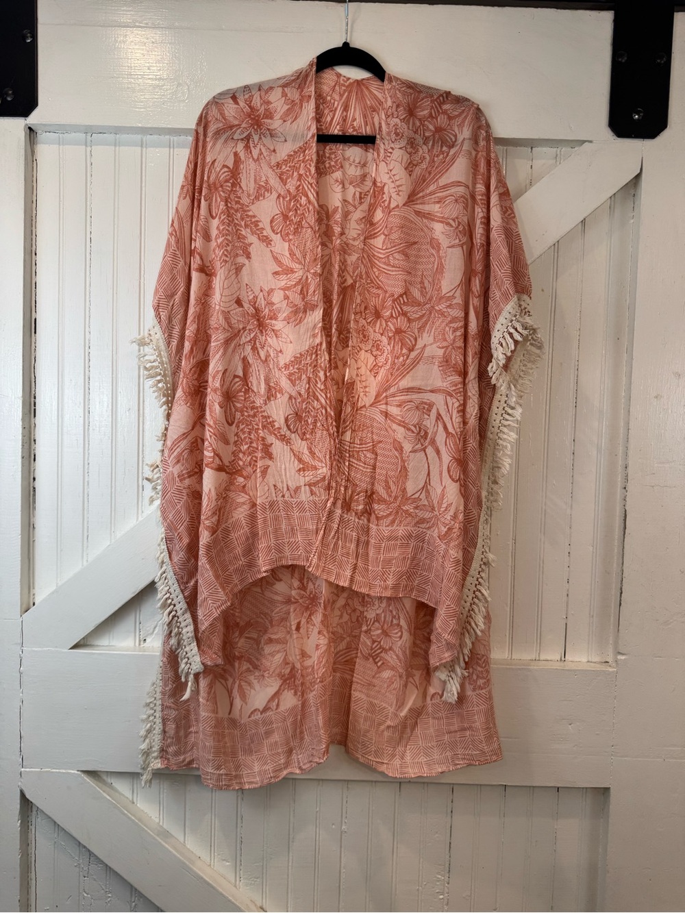 Ruggine Pink Tropical Fringe Kimono Cover Up Boho Resort One Size - Picture 2 of 7